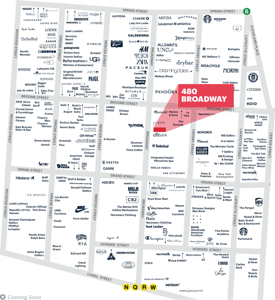 Map of the SoHo neighborhood surrounding 480 Broadway